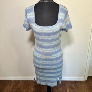 Cider Blue and Gray Striped Knit Dress